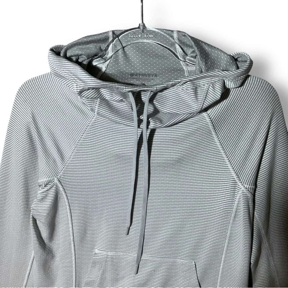 Athleta Hooded Pullover Sz XS Relaxed Fit Striped Active Athleisure Gray - Picture 2 of 13
